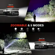 bright led flashlight, 2pcs bright led flashlight zoomable tactical a100 led flashlights flash light with high lumens and 5 modes and camping accessories battery not included details 1