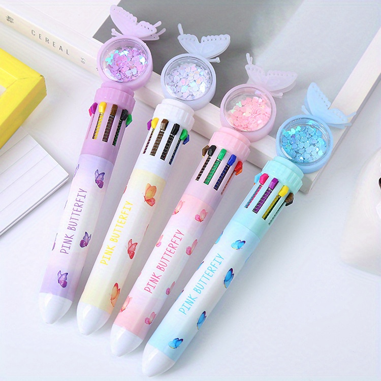 1pc Sequin Butterfly Ten Color Ballpoint Pen Color Student Oil Pen ...