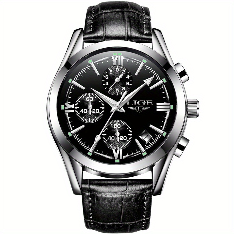2022     mens watches top brand luxury military quartz watch premium pu leather sport chronograph watch men   for gifts silvery black a 9