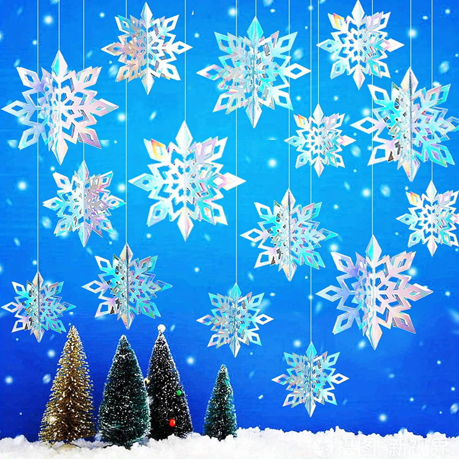 6pcs Winter Christmas Hanging Snowflake Decorations, 3D Holographic Snowflakes for Christmas Winter Wonderland Decorations Frozen Birthday New Year