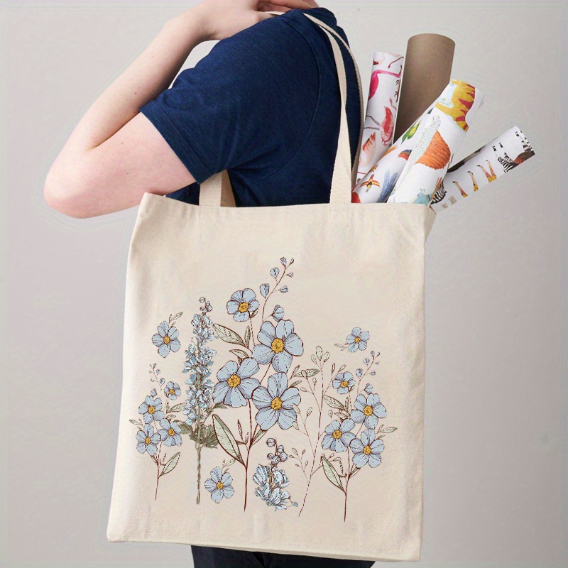 Canvas tote bag flower print, Simple Floral canvas tote bag with