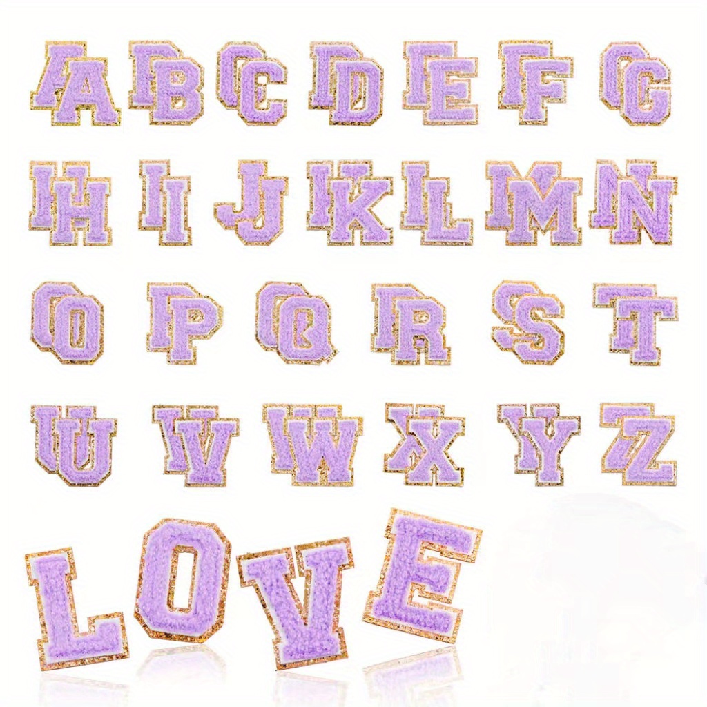 3 Embroidered Iron-On Letter Patches, Alphabet Appliques, Letter Patches  for Clothing, DIY Craft - Purple/White