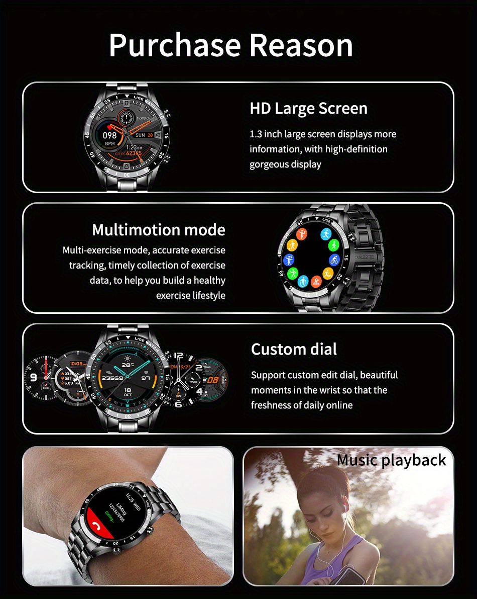   full circle touch screen steel band call smart watch sports activity fitness smartwatch for men ideal choice for gifts details 4