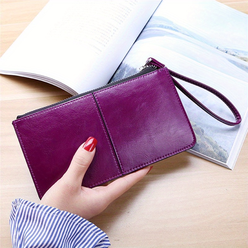 Minimalist Large Capacity Wallet, Simple Pu Leather Card Holder, Casual  Long Clutch Purse & Wristlet - Temu