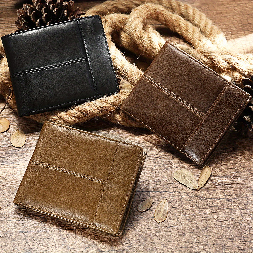 Mens Vintage Genuine Leather Wallet Rfid Blocking Top Layer Cowhide