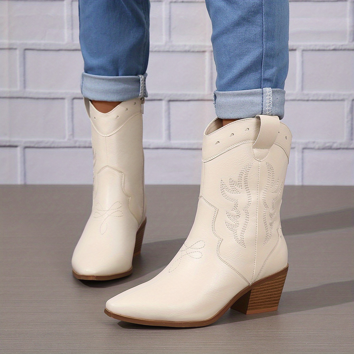 Western Cowgirl Boots Women s Chunky Heel Pointed Toe V cut - Temu