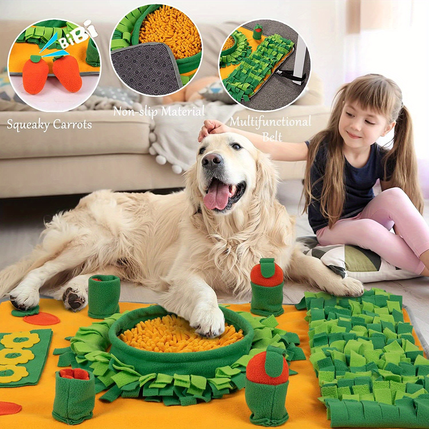 quebran interactive dog toys snuffle mat for dogs, chips dog snuffle toy  treat puzzle toys, large