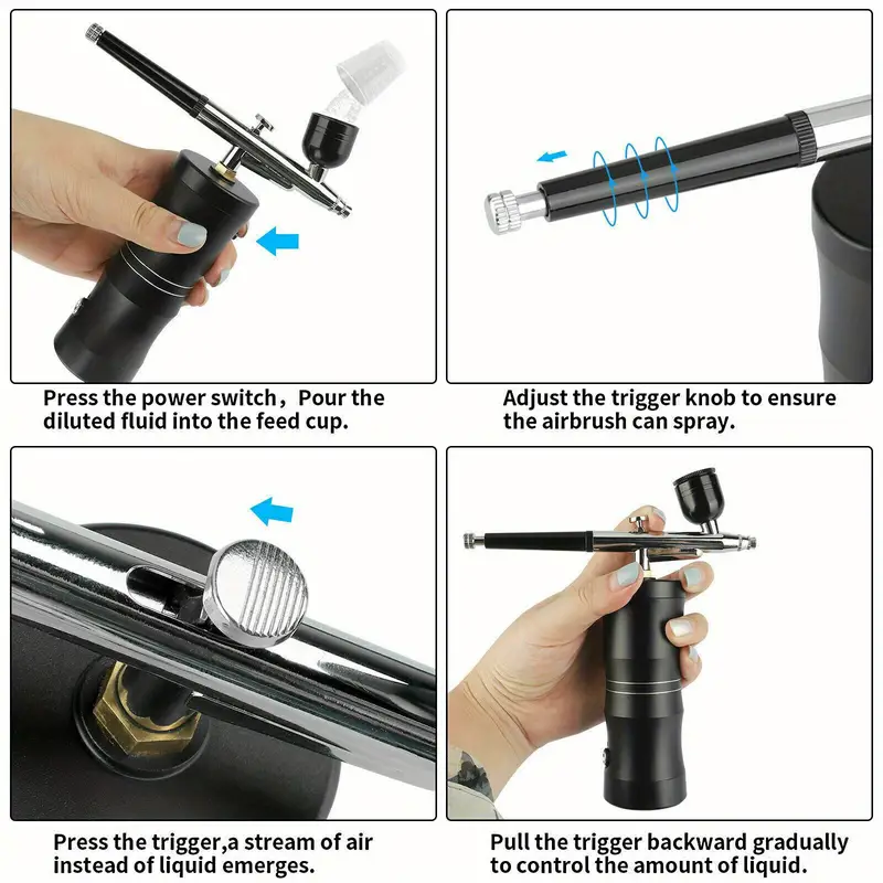 1 set portable airbrush mini air compressor kit paint spray gun for nail art tattoo craft cake nano fog mist sprayer details 6
