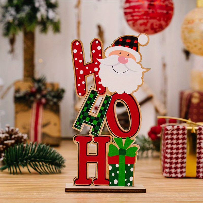 1pc, Christmas Santa Claus HOHO Letter Wooden Sign Hanging Decoration With  Accessories For Home Decoration, Navidad, Christmas Decorations Clearance