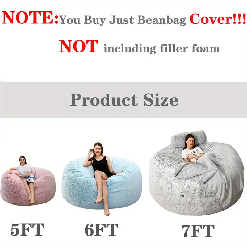 1pc bean bag chair cover large circular soft fluffy pv velvet sofa bed cover for living room bedroom office home decor only cover no filler details 2