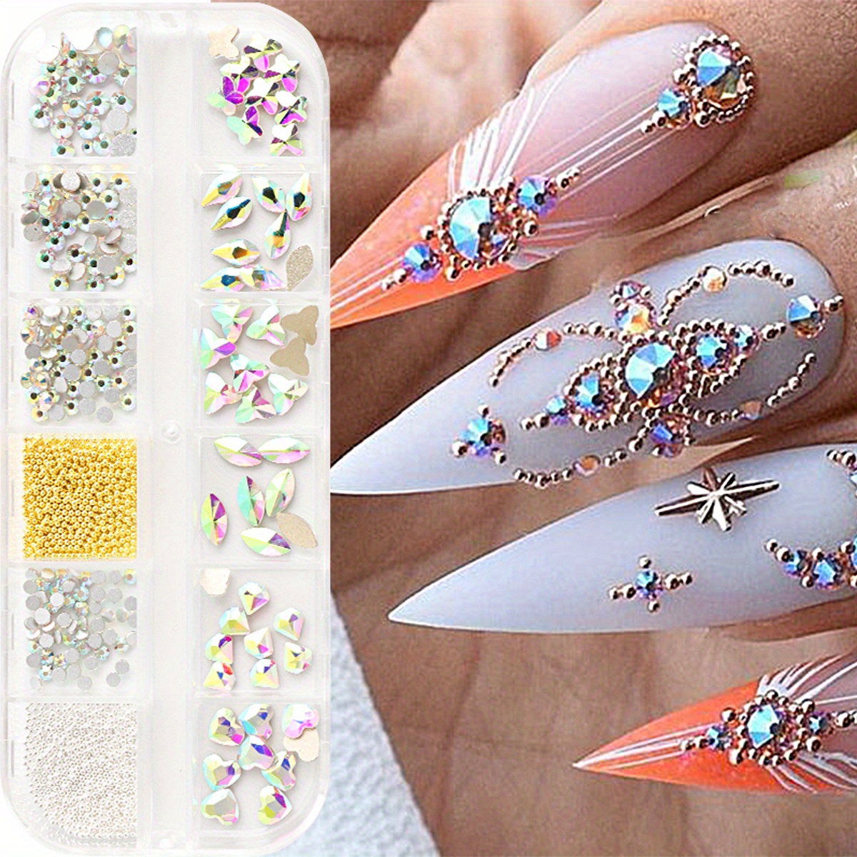5400 Pieces Crystal Nail Rhinestones Set, Spearlcable Glass Flat Back Round  AB Nail Gems for Crafts Nail Art Clothes Shoes Bags DIY