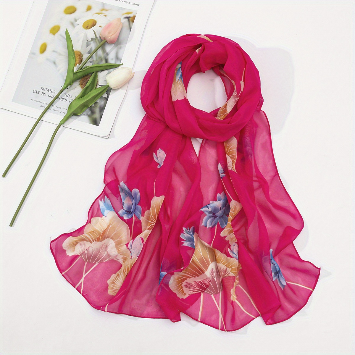 Fuchsia Lotus Silk Scarf