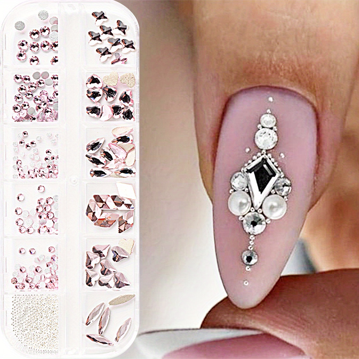Fourone 1111fourone 240 Pcs/Set AB Diamonds for Nails Rhinestones 12 Shapes Flatback 3D Rhinestones for Nails Art Jewelry, Other