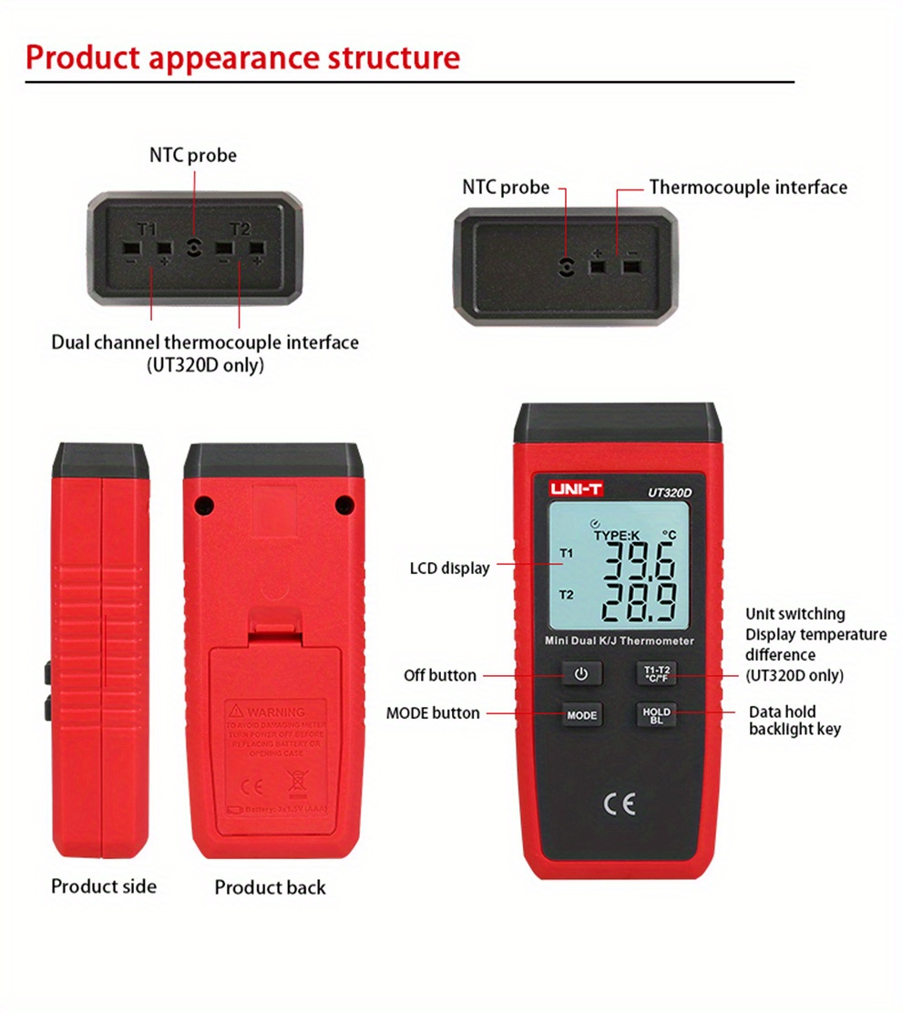 2-Channel Dual Mini Handheld Digital Thermocouple Pyrometer Thermometer  Display