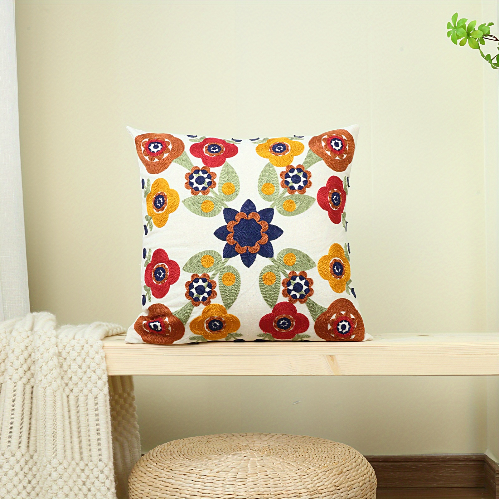 Image of 1pc Flower Embroidered Cushion Cover Without Filler, Modern Decorative Throw Pillow Case For Bedroom