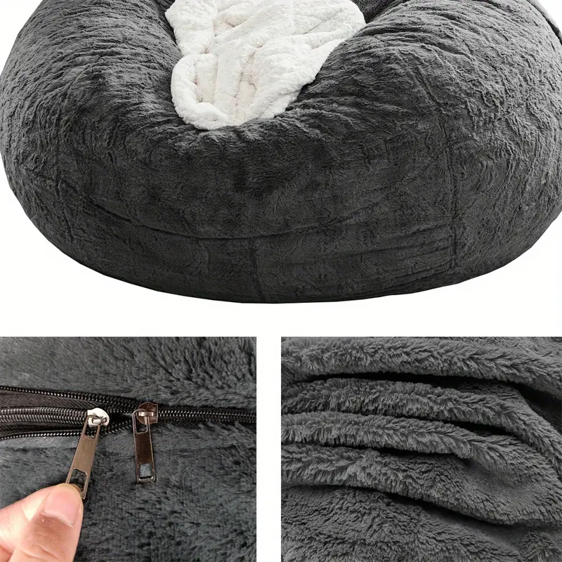 1pc bean bag chair cover large circular soft fluffy pv velvet sofa bed cover for living room bedroom office home decor only cover no filler details 1