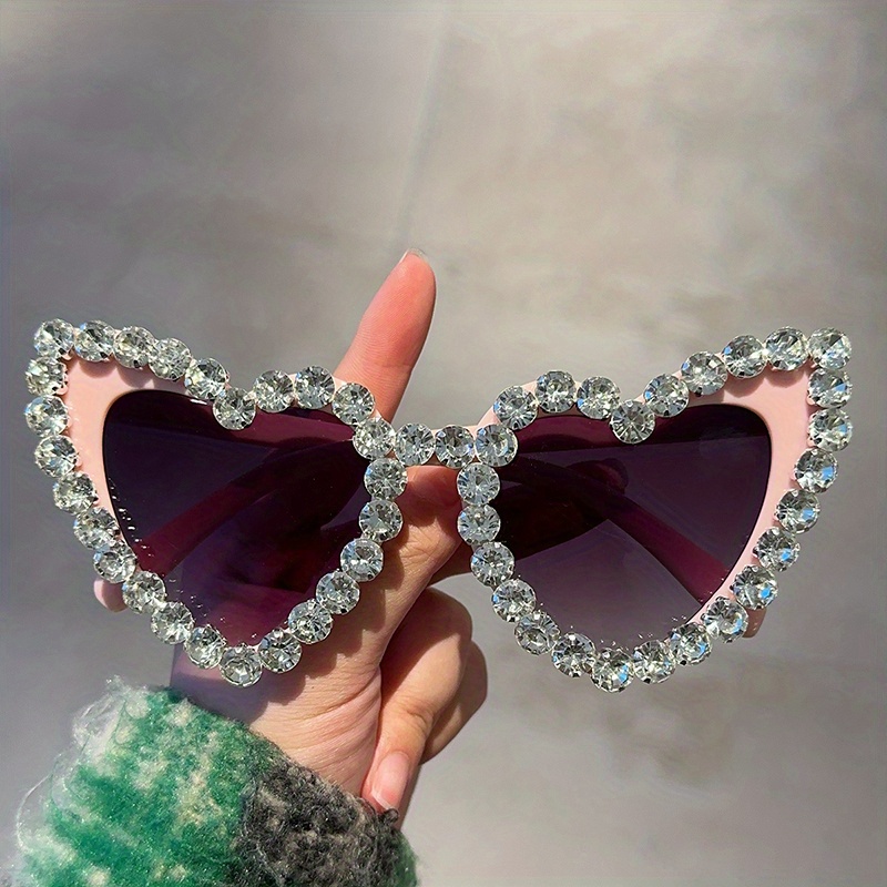 Y2K Rhinestone Heart Sunglasses UV400