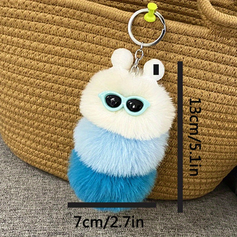 Funny Cartoon Caterpillar Fur Pendant Keychain Plush Jewelry