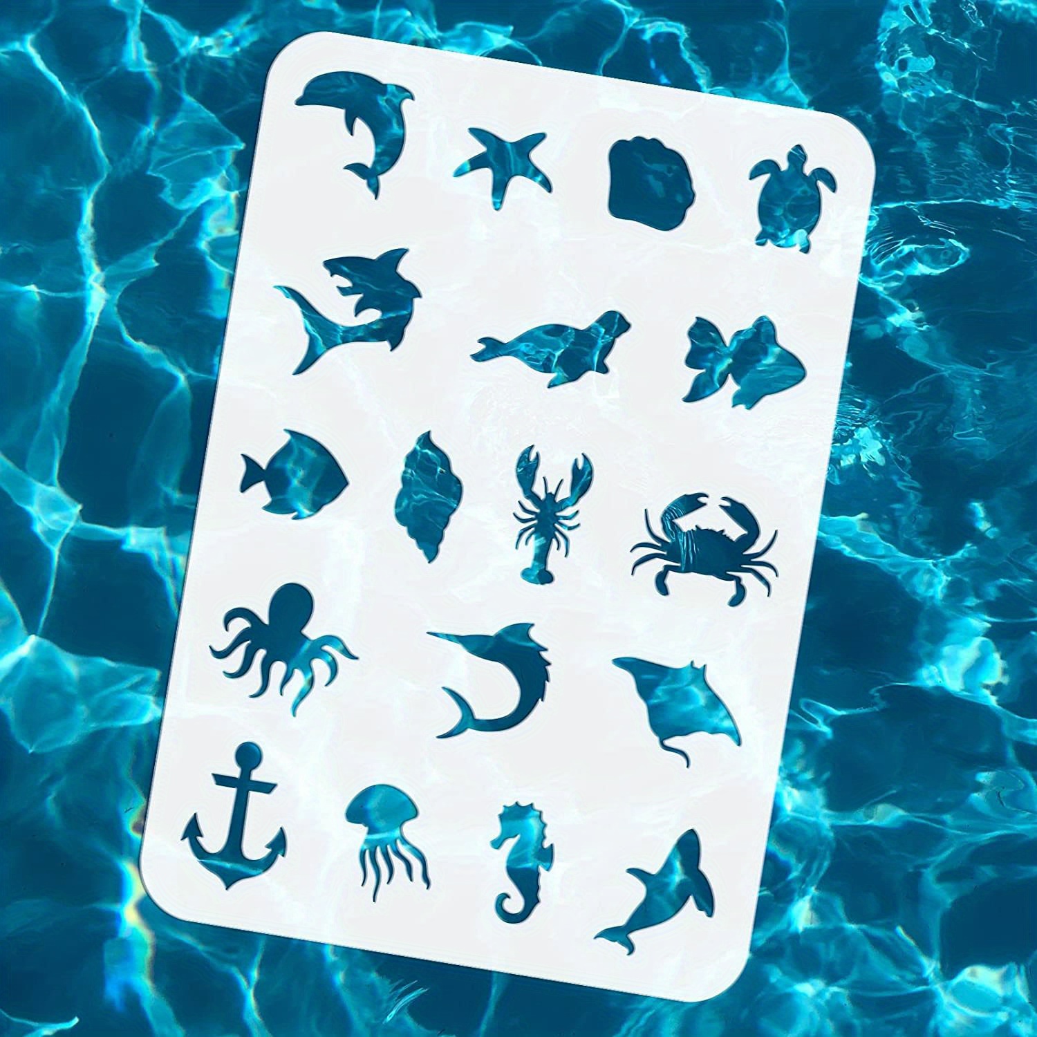 Image of 1pc Sea Stencil 8.3x11.7 Inch Turtle Starfish Shell Stencil Template Plastic Crab Octopus Pattern Painting Stencil Reusable Stencil For Wall Furniture Home Decor