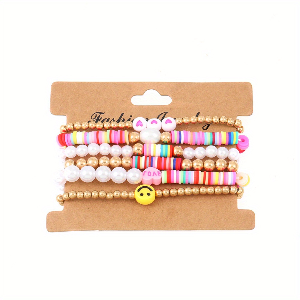 Colorful Soft Pottery Beads Bracelet Set Summer Style Clay - Temu