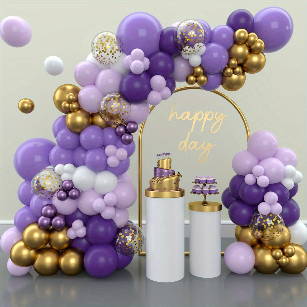 Lavender White Pearl Metallic Balloons With Gold Confetti - Temu