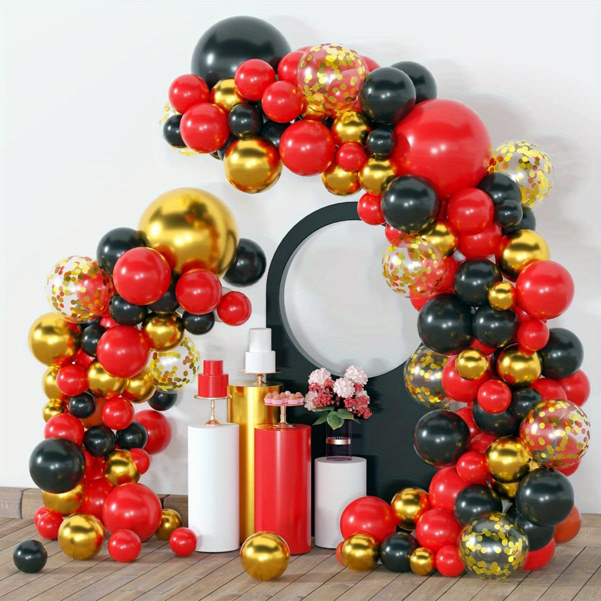 Red Black Balloon Garland Arch Kit Confetti Party 1st - Temu