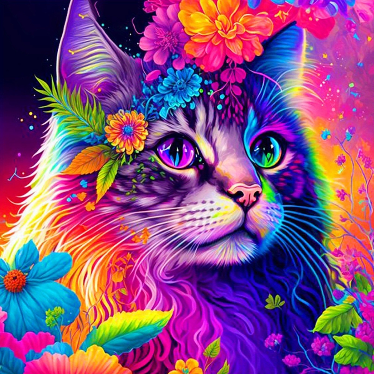 1pc Colorful Cat Full Of Diamonds Painting No Frame Modern Cat Lovers ...