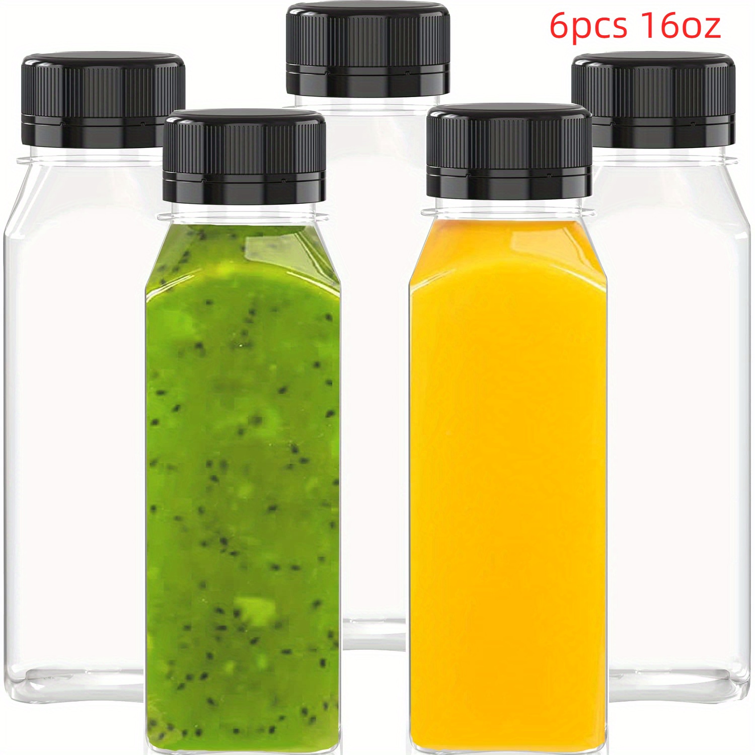 16oz Empty Clear Plastic Juice Bottles with Tamper Evident Caps