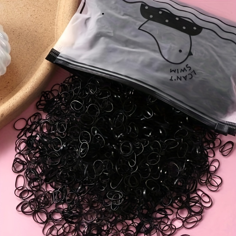 TEMU 2000 Pcs No Damage Elastic Hair Ties - 100% Black Small Hair Ties For Simple And Secure Hair Styling