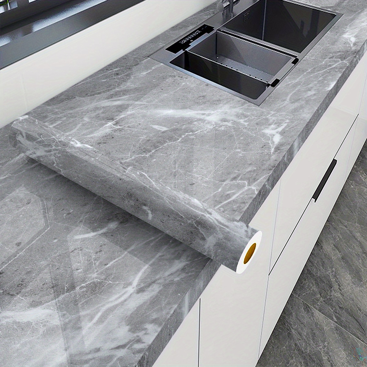 Contact Paper For Countertops Waterproof Granite Gray/white - Temu