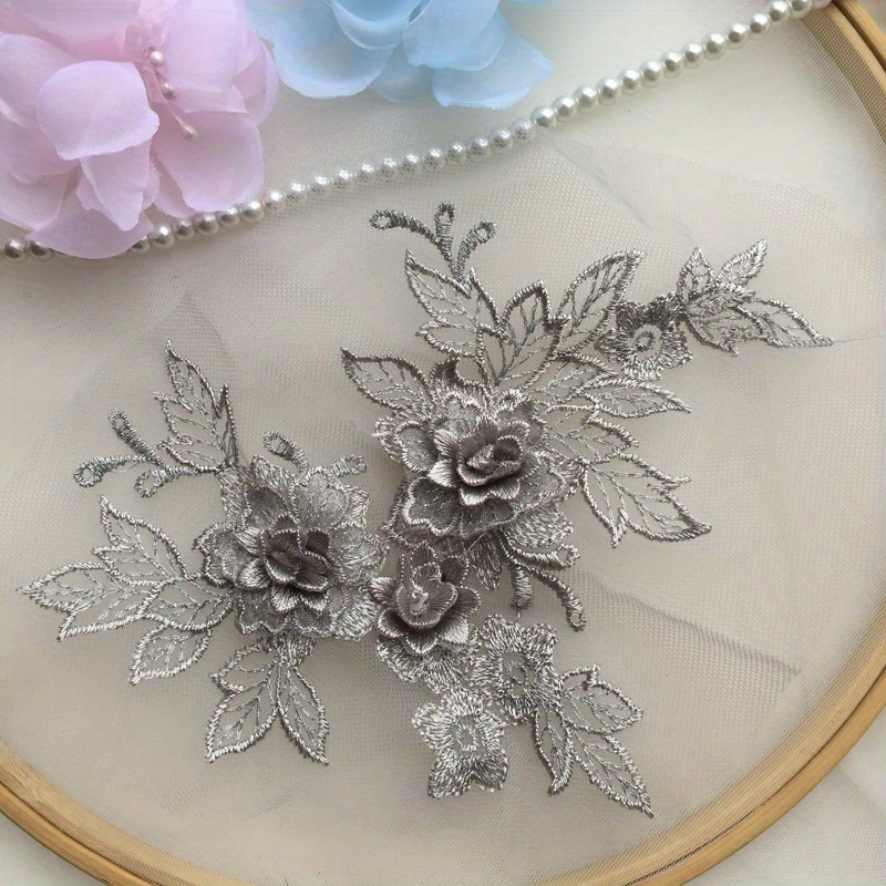 Embroidered Fabric 3D Appliques Gold Floral