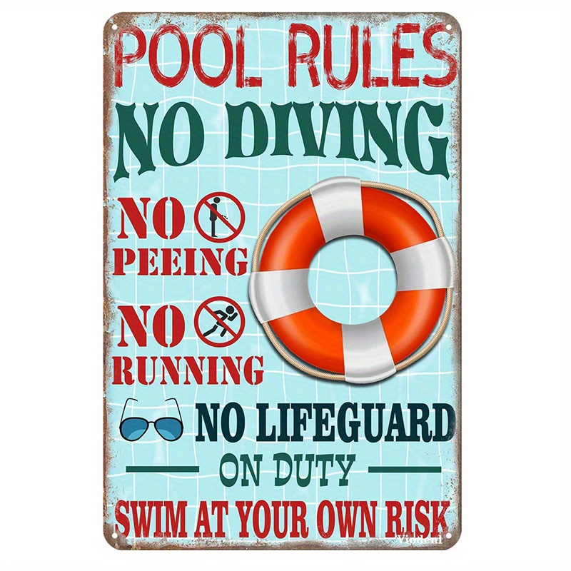 Metal Sign Pool Rules Swim Risk Wall Art Funny Swimming Pool - Temu