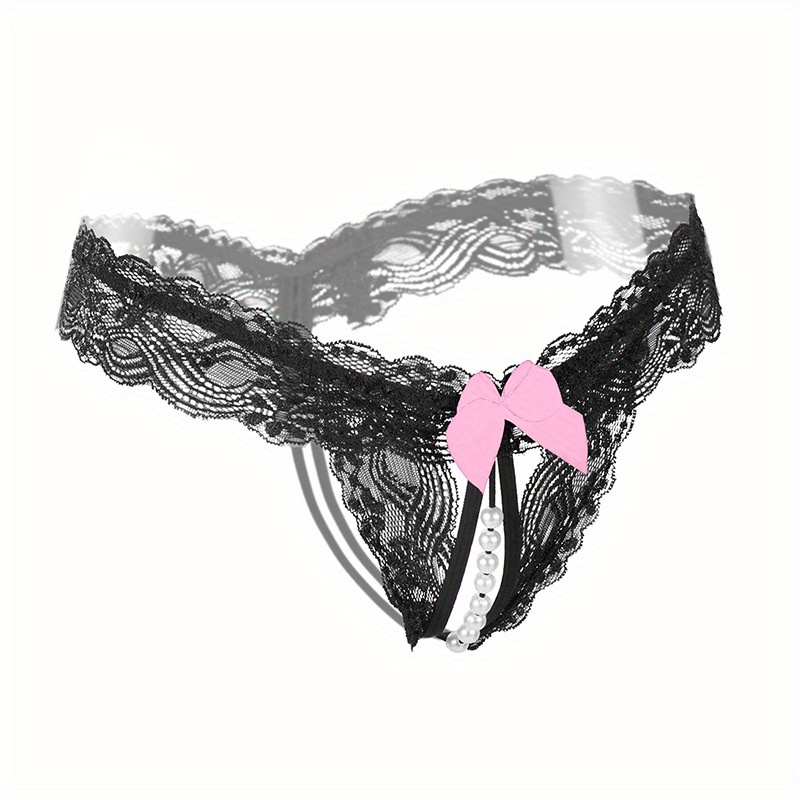 Tuscom Women Lace Crotchless Panties Crotch Thong With Pearls Massaging  Underwear BK