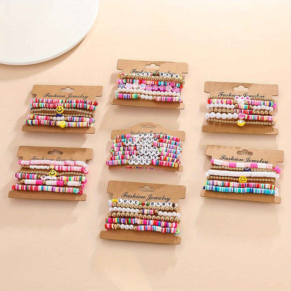 6pcs Color Block Beaded Bracelet  Small bead bracelet, Pink beaded  bracelets, Beaded necklace diy