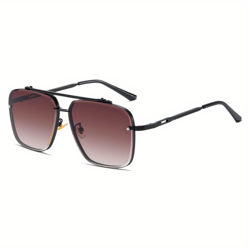2023 New European and American Fashion Double Beam Trimming Metal Square Frame Sunglasses Men's Trend Street, Gradient Lens Pilot Sunglasses, Brown