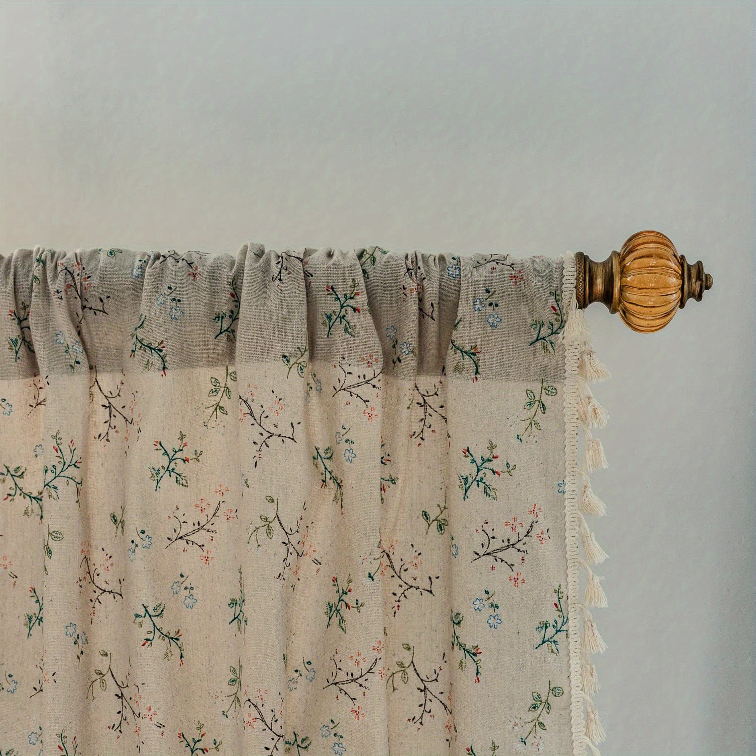 1pc boho summer flower pattern curtain with tassel window treatment for bedroom office   room study home decor details 3