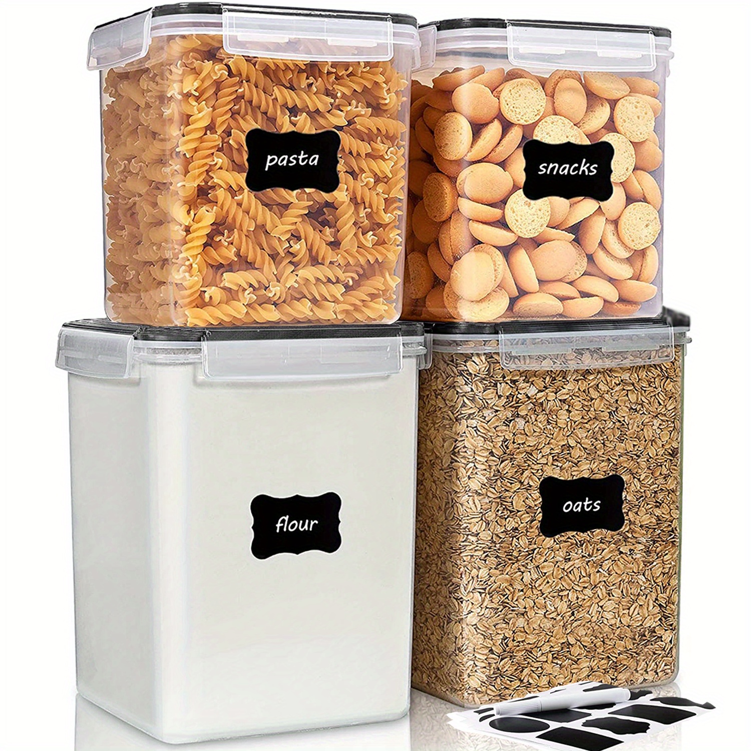  Shazo Airtight Food Storage Containers 12 PC Set, Kitchen  Pantry Organization Plastic Containers + Labels +Marker BPA FREE for Sugar,  Rice, Cereal, Flour + Interchangeable Lids: Home & Kitchen