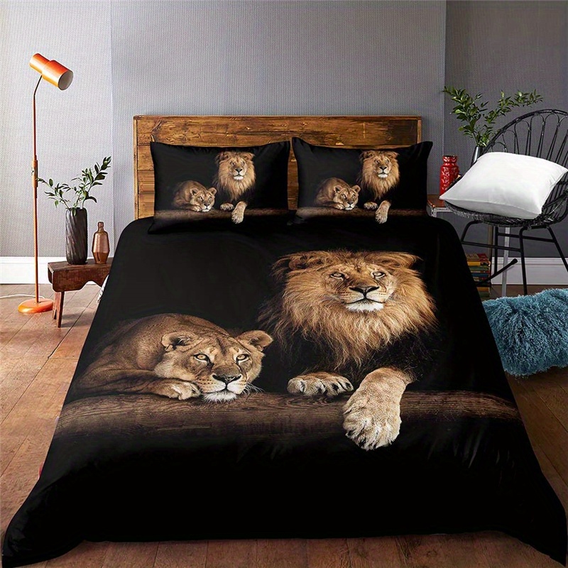 Duvet Cover Set Lions Print Bedding Set Soft Comfortable - Temu