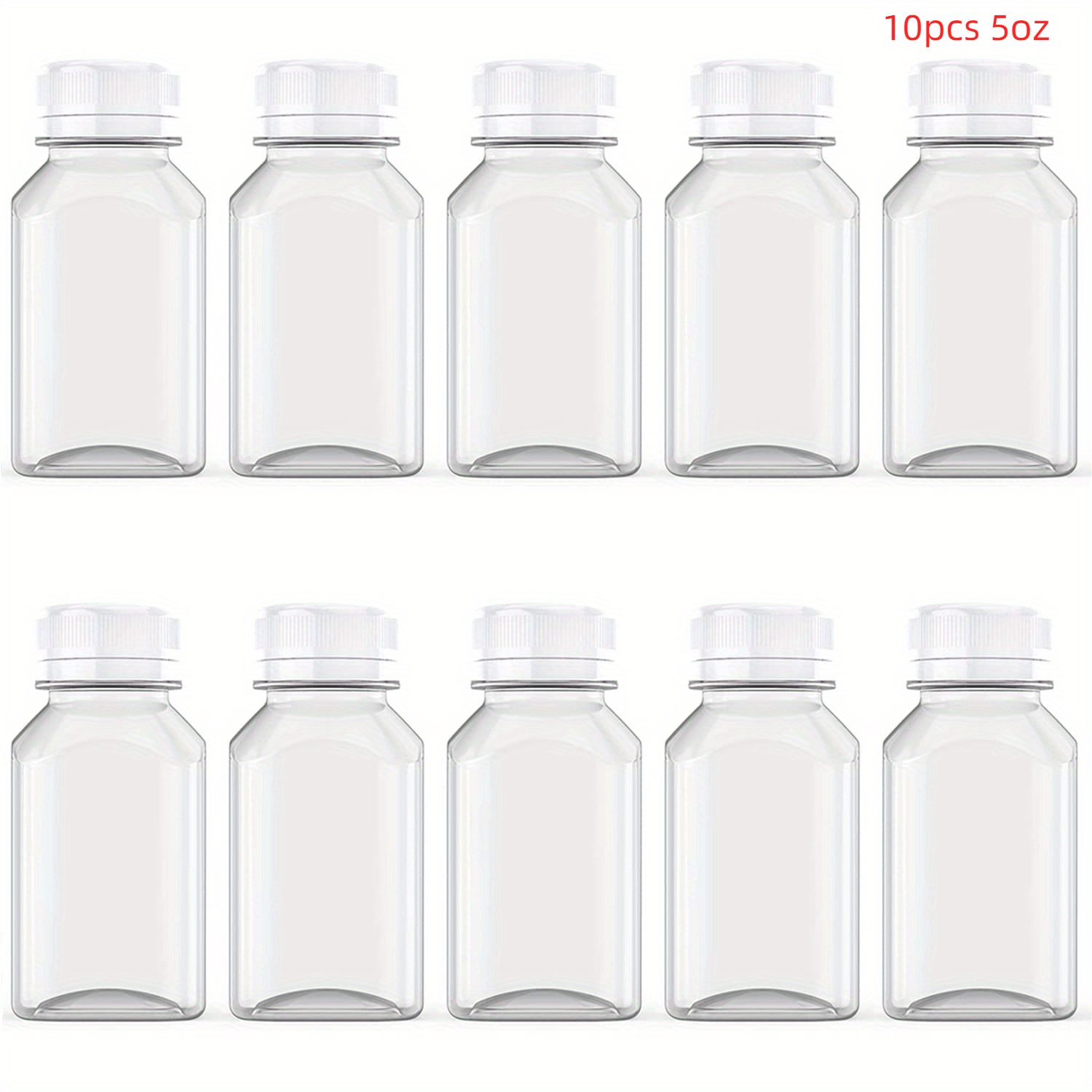 6 Packs Empty Plastic Juice Bottles with Black Caps, Reusable