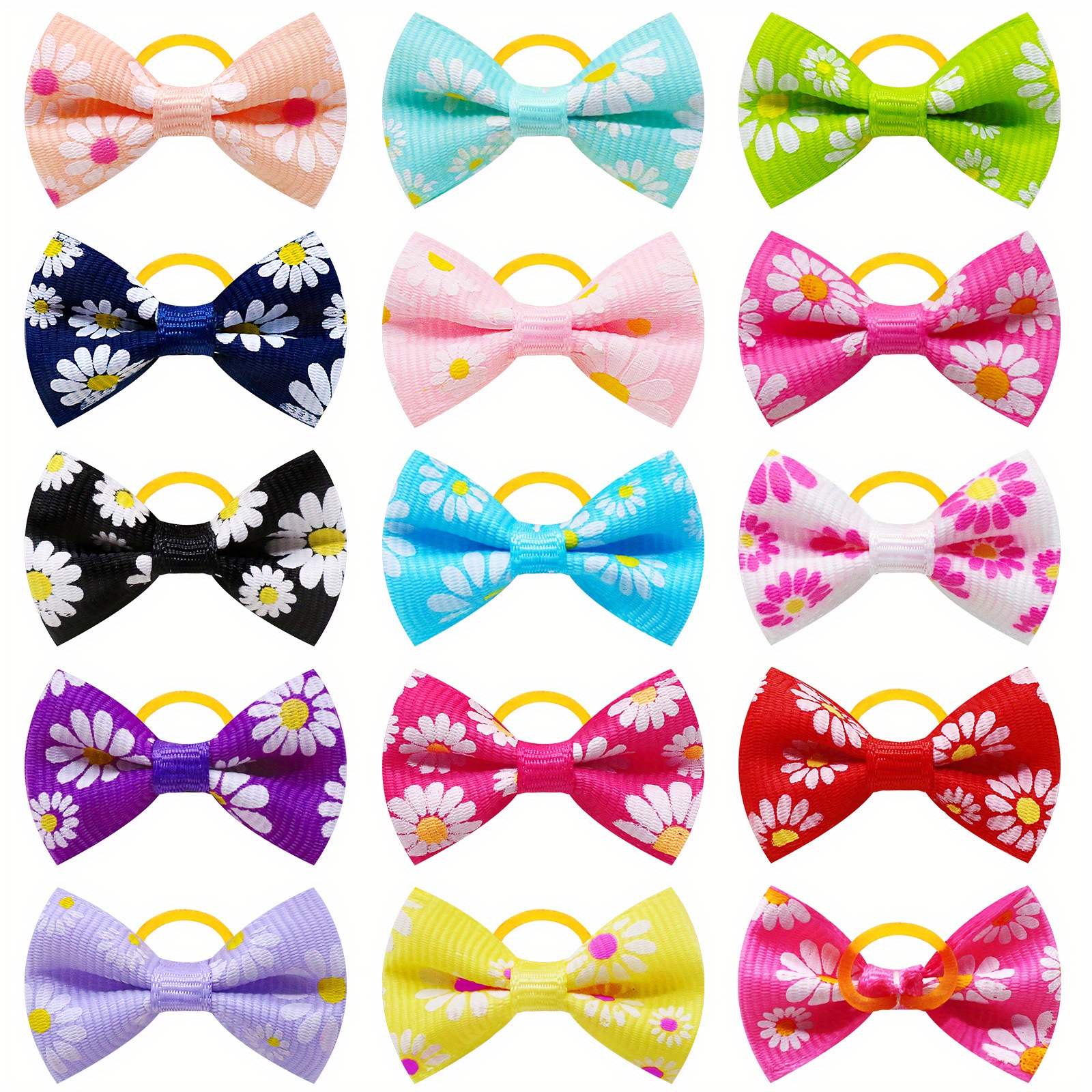 10pcs Floral Pet Bow Hair Ties - Colorful Daisy & Gingham Patterns, Elastic Dog Hair Accessories For Stylish Pets, Pet Grooming Accessories | Stylish Dog Bows | Durable Pet Accessory