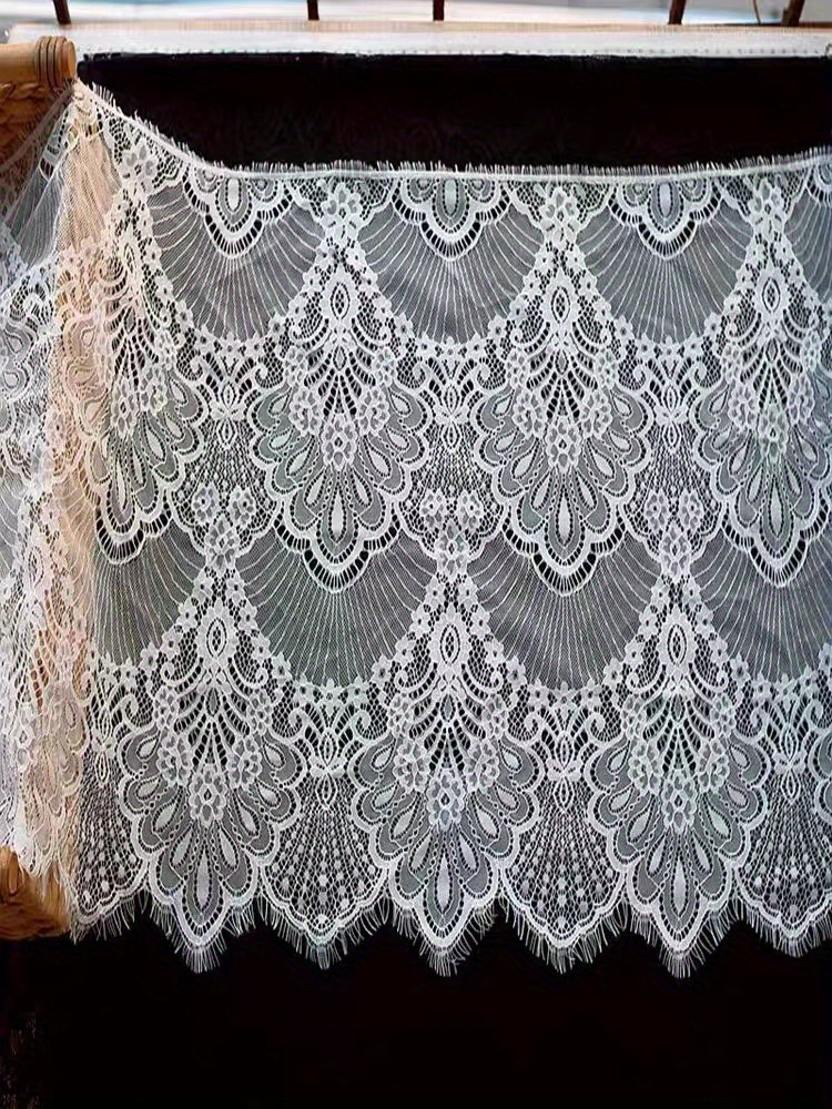13.5 Inch Wide By 3 Yard Length Eyelash Lace Fabric With Floral Pattern Pure White Lace Ribbon With Bit Stretchy For Craft Sewing Diy Wedding Dress Home Decorations I5056584327