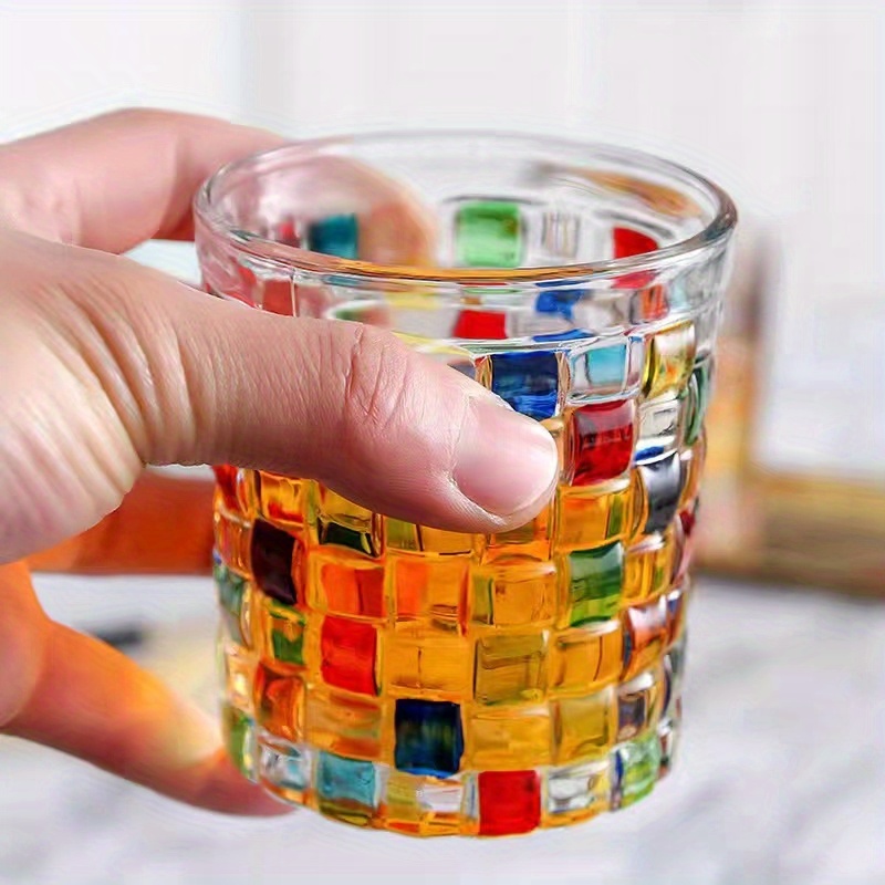 Color Block Drinking Glass Whisky Glasses Stylish Glassware - Temu