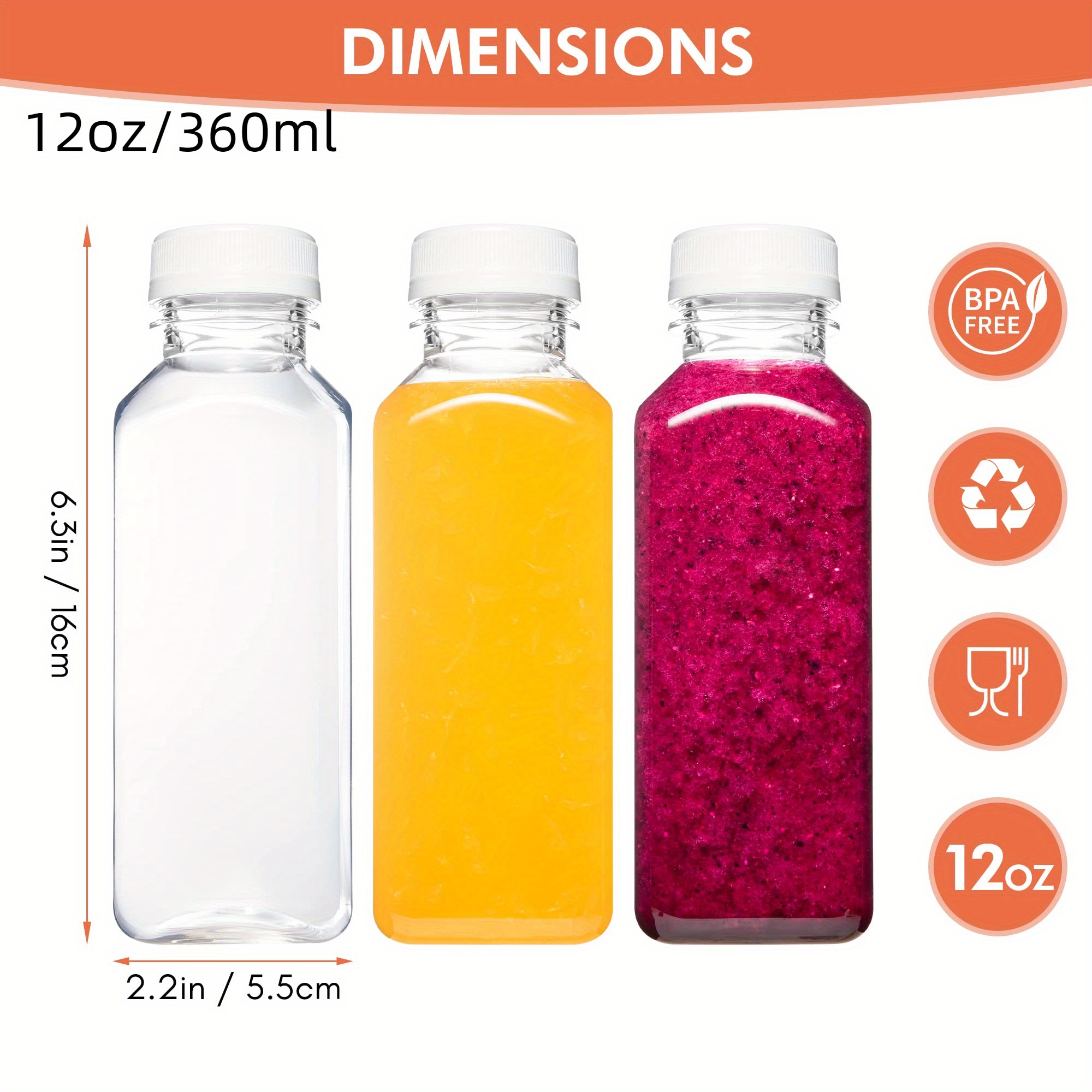 12-Pack, 16 Oz Clear Plastic Juice Bottles with Lids