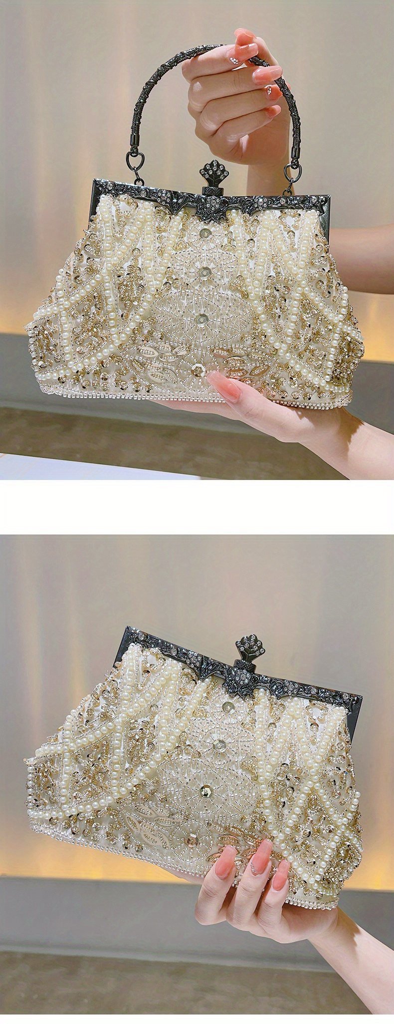 rose gold vintage style crystal & pearl clutch bag evening bag