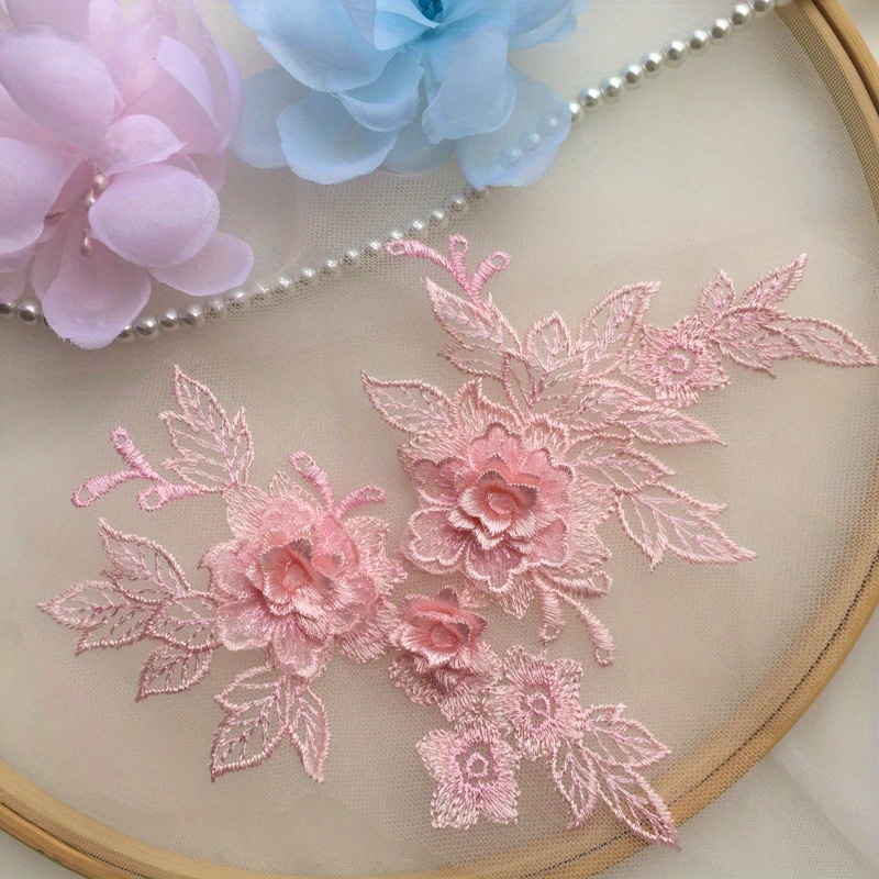 Fuchisa/Lt Pink 3D Flower Embroidered Applique/Trim