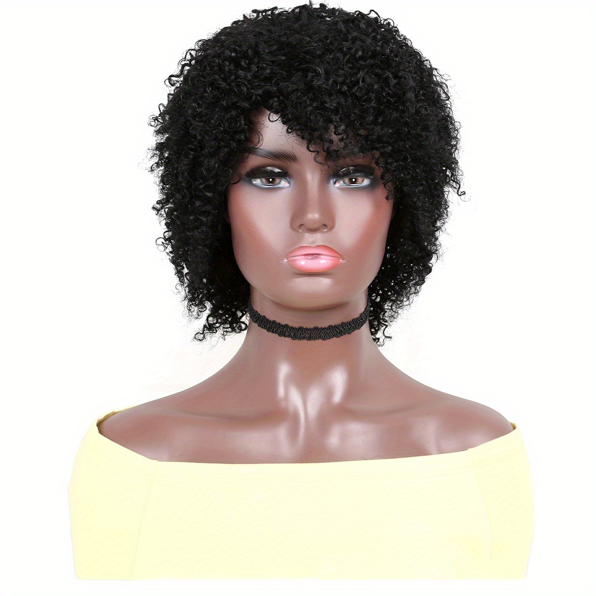 100 Human Hair 6 Inches Short Human Wigs With Bangs Full Machine Made 