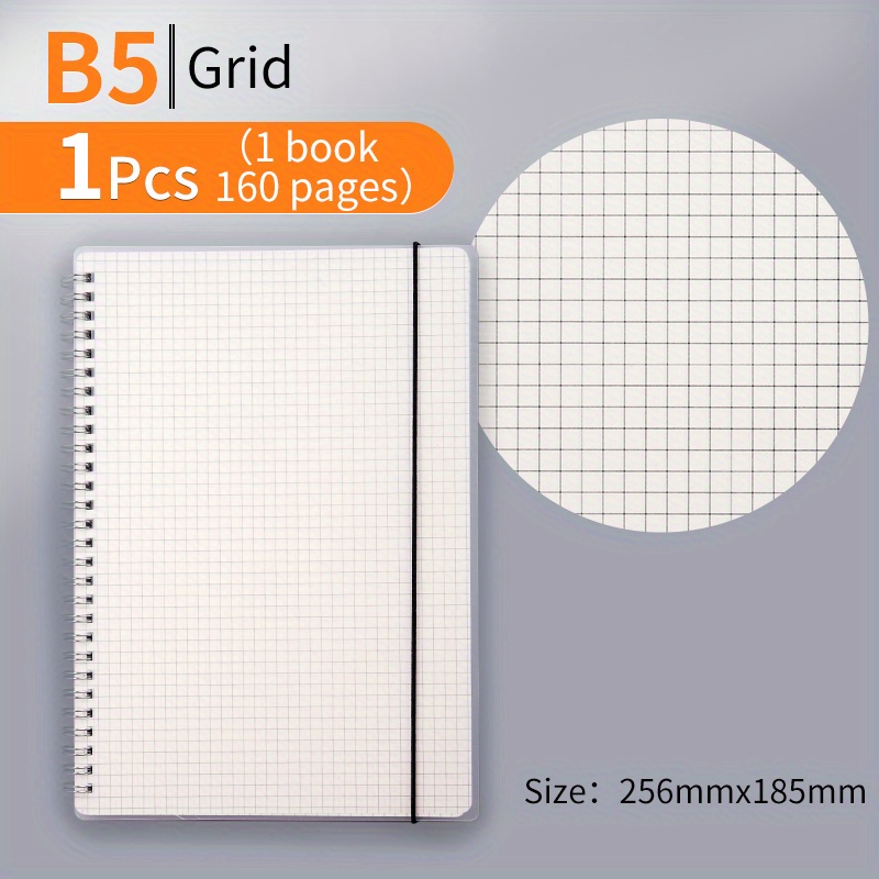 80 Sheets Coil Notebook PP Cover Horizontal Line Grid Hardcover Waterproof A5 B5