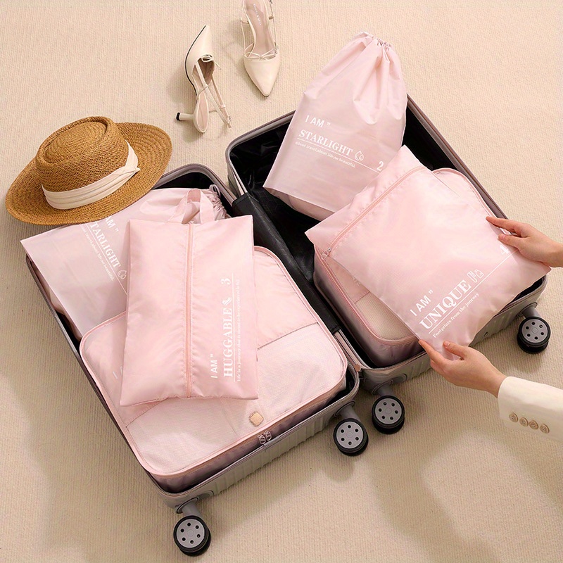 6pcs/set Travel Storage Bag for Clothes Luggage Packing Cube Organizer Suitcase Flower in Pink