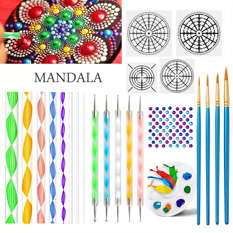 Charmed By Dragons Dot Painting Tools for Mandalas - Starter  Kit - Canvas and Wood Ornaments to Paint - in Gift Box (27 Piece Craft Set)