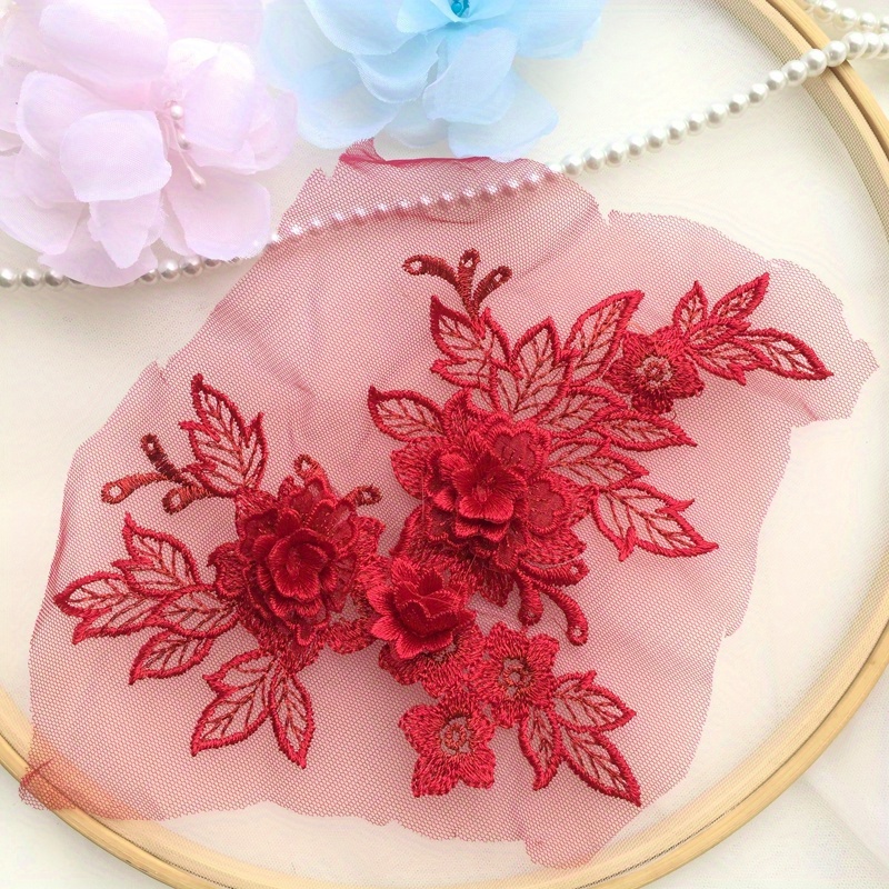 3D Embroidered Applique Red Single Floral Vine Sewing Supply Clothing Patch  9 BL160